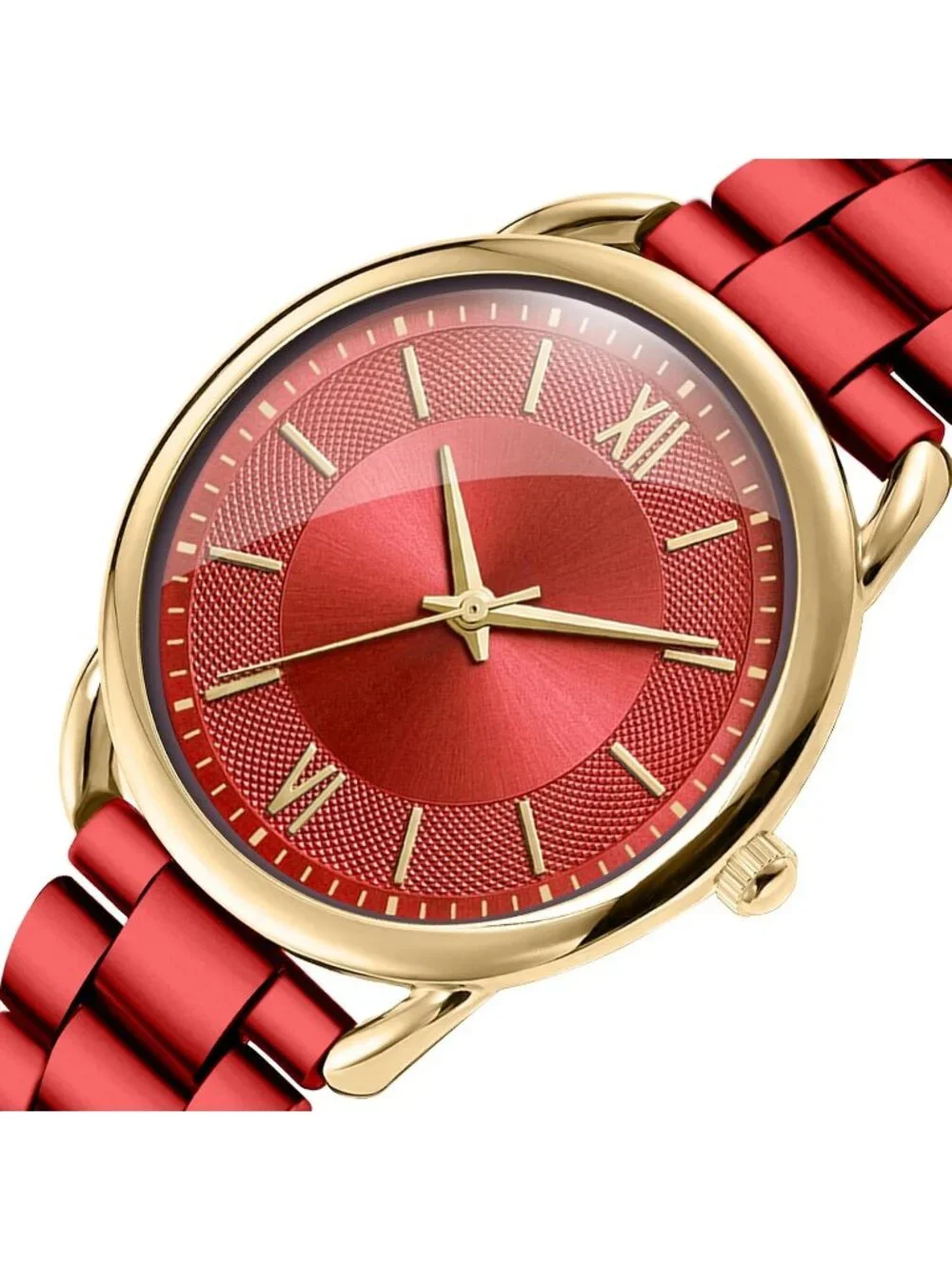 Women's Red Roman Numeral Dial Analog Alloy Steel Strap Quartz Wrist Watches